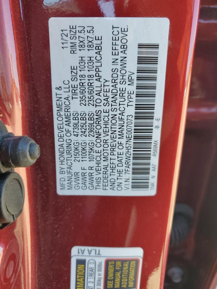 2022 HONDA CR-V EX VIN:7FARW2H57NE007073
