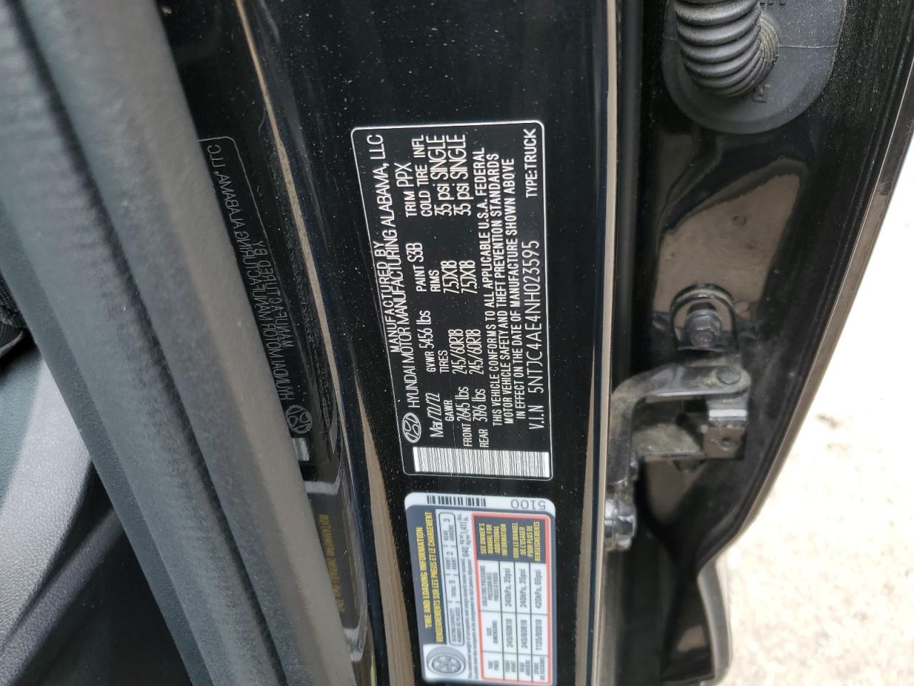 2022 HYUNDAI SANTA CRUZ SEL VIN:5NTJC4AE4NH023595