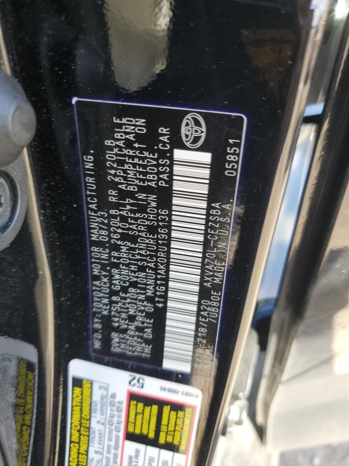 2024 TOYOTA CAMRY SE NIGHT SHADE VIN:4T1G11AK0RU196136