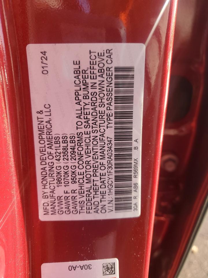 2024 HONDA ACCORD EX VIN:1HGCY1F30RA034347