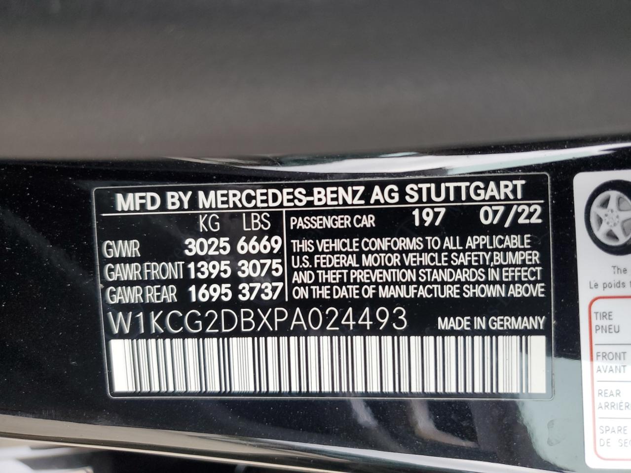 2023 MERCEDES-BENZ EQS SEDAN 450+ VIN:W1KCG2DBXPA024493