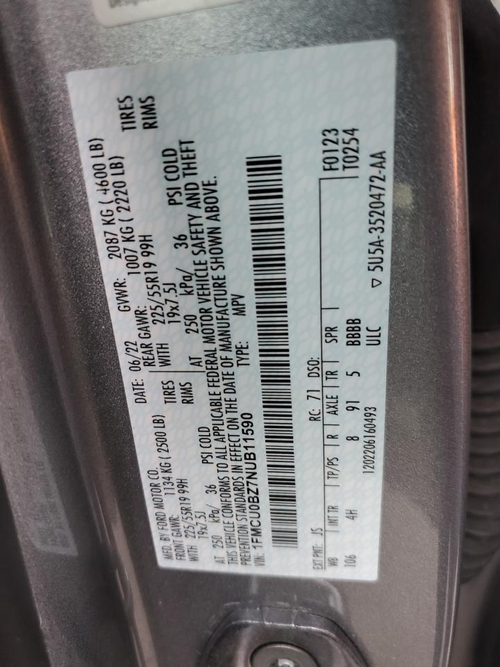 2022 FORD ESCAPE SE VIN:1FMCU0BZ7NUB11590