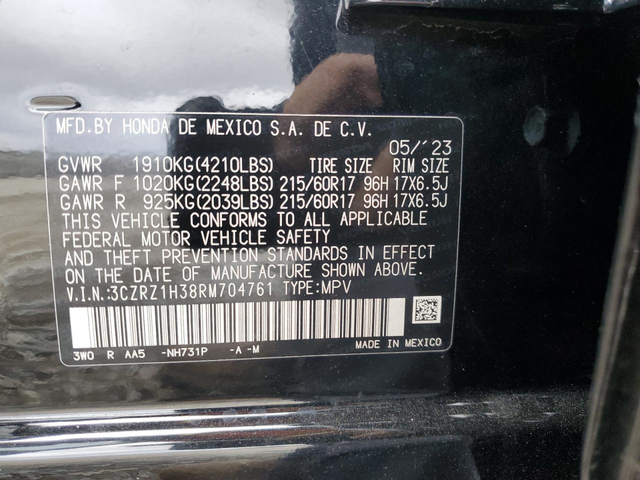 2024 HONDA HR-V LX VIN:3CZRZ1H38RM704761