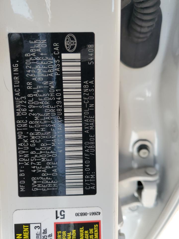 2023 TOYOTA CAMRY LE VIN:4T1C11AKXPU829401