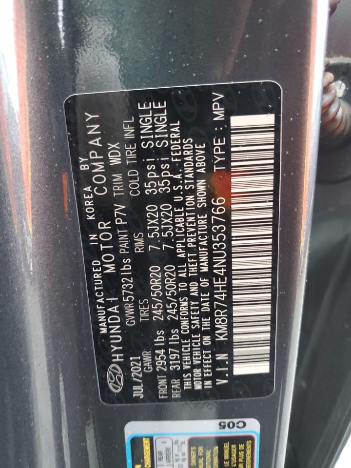 2022 HYUNDAI PALISADE CALLIGRAPHY VIN:KM8R74HE4NU353766