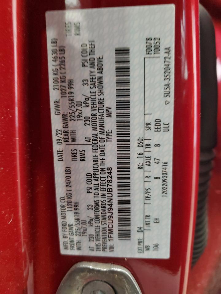 2022 FORD ESCAPE TITANIUM VIN:1FMCU9J94NUB78248