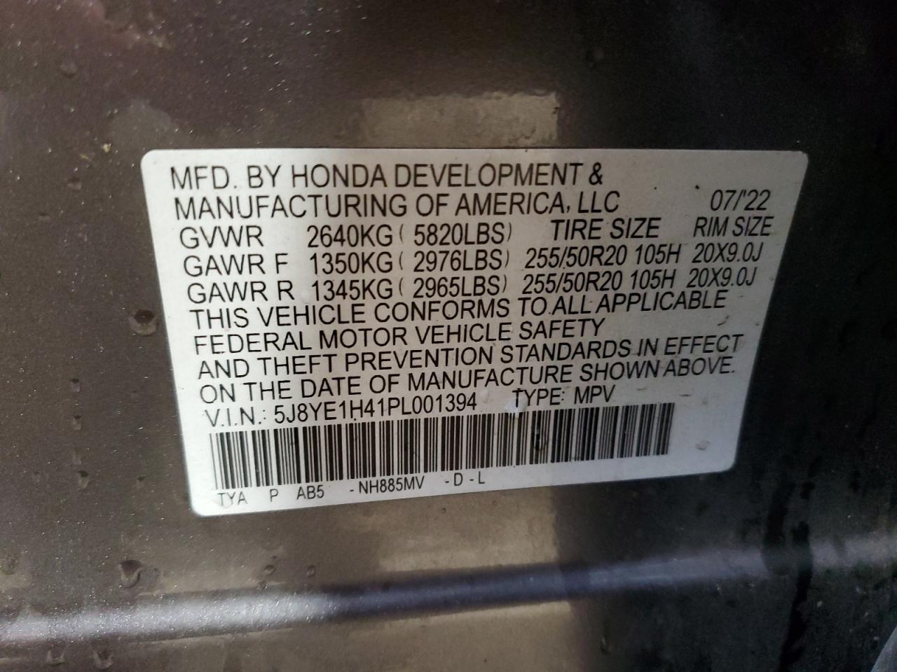 2023 ACURA MDX TECHNOLOGY VIN:5J8YE1H41PL001394