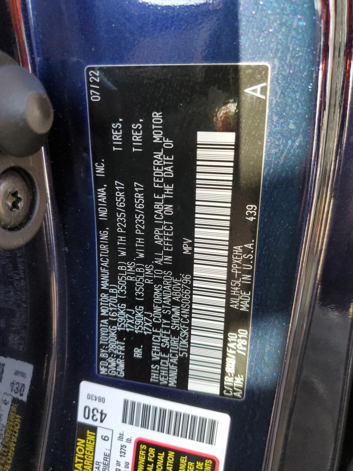 2022 TOYOTA SIENNA LE VIN:5TDKSKFC4NS066796