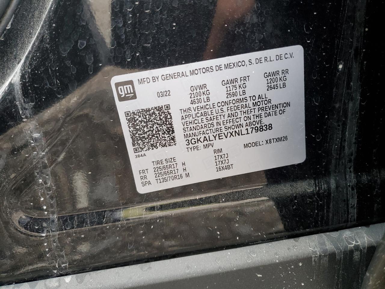 2022 GMC TERRAIN AT4 VIN:3GKALYEVXNL179838