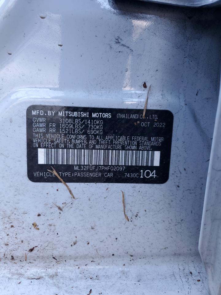 2023 MITSUBISHI MIRAGE G4 ES VIN:ML32FUFJ7PHF02097