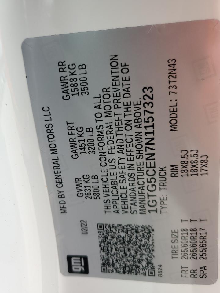 2022 GMC CANYON ELEVATION VIN:1GTG5CEN7N1157323