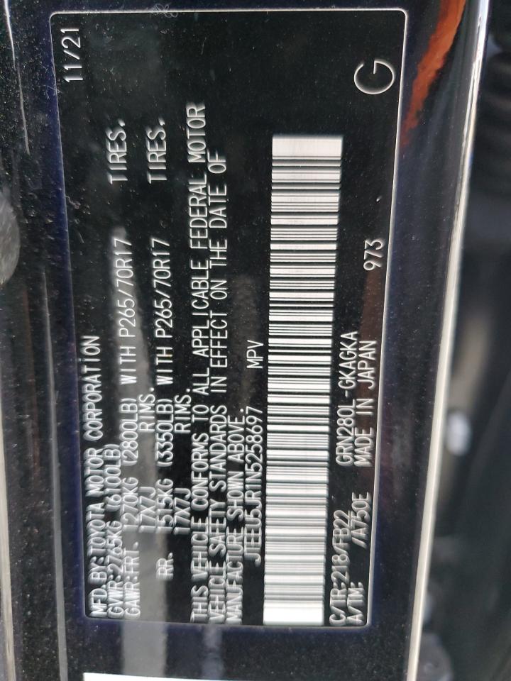 2022 TOYOTA 4RUNNER SR5 VIN:JTEEU5JR1N5258697
