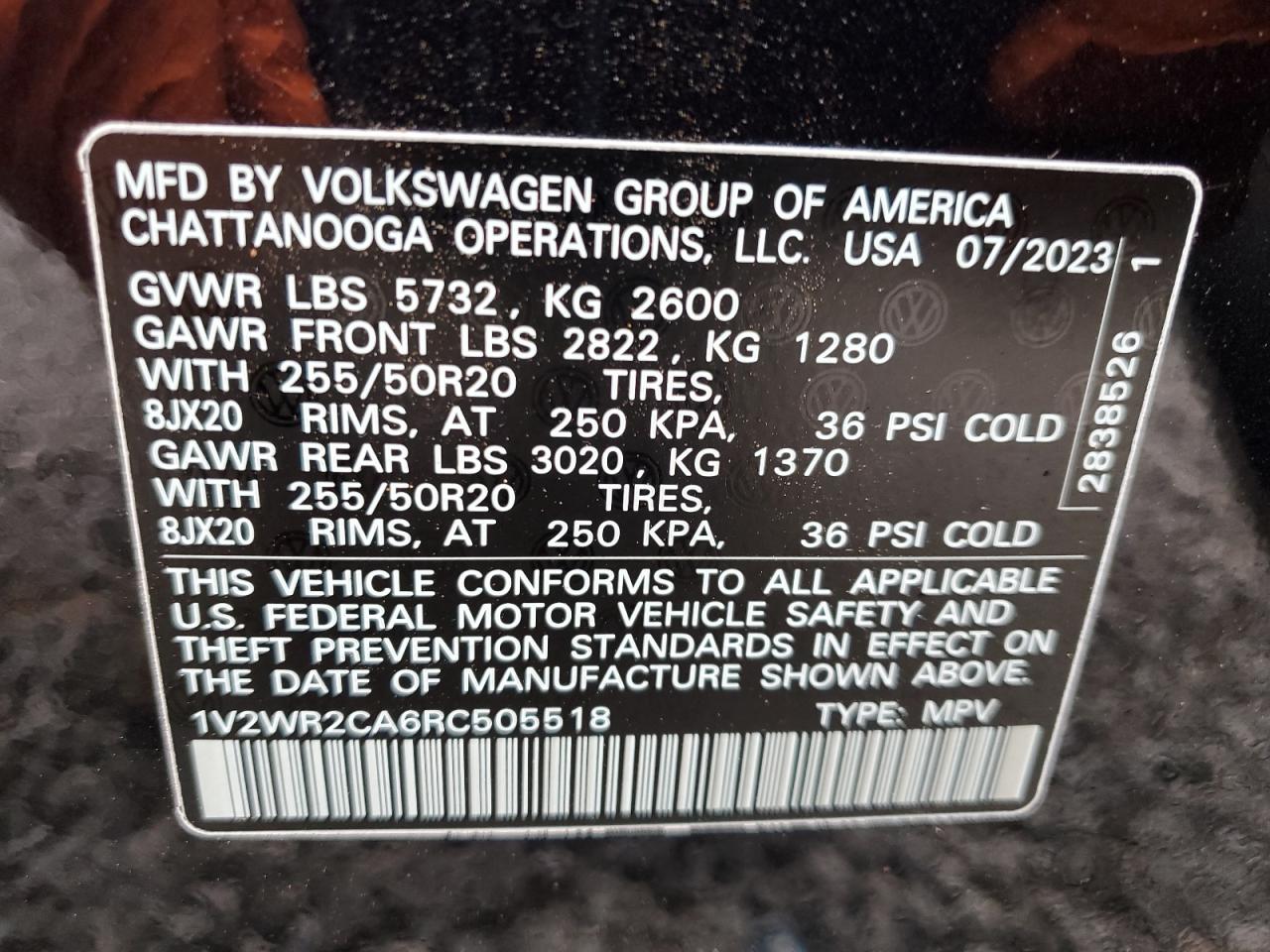 2024 VOLKSWAGEN ATLAS SE VIN:1V2WR2CA6RC505518