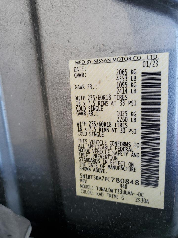 2023 NISSAN ROGUE SV VIN:5N1BT3BA7PC780848