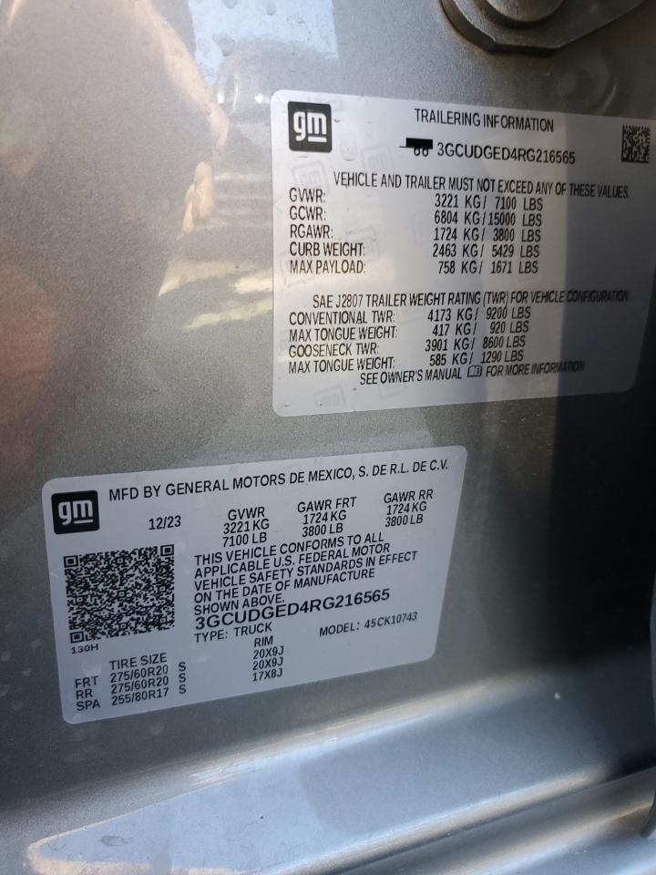 2024 CHEVROLET SILVERADO K1500 LTZ VIN:3GCUDGED4RG216565