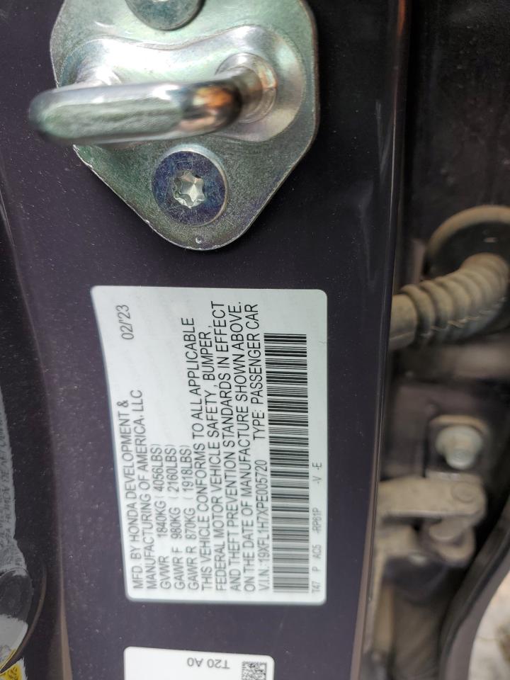 2023 HONDA CIVIC EXL VIN:19XFL1H7XPE005720