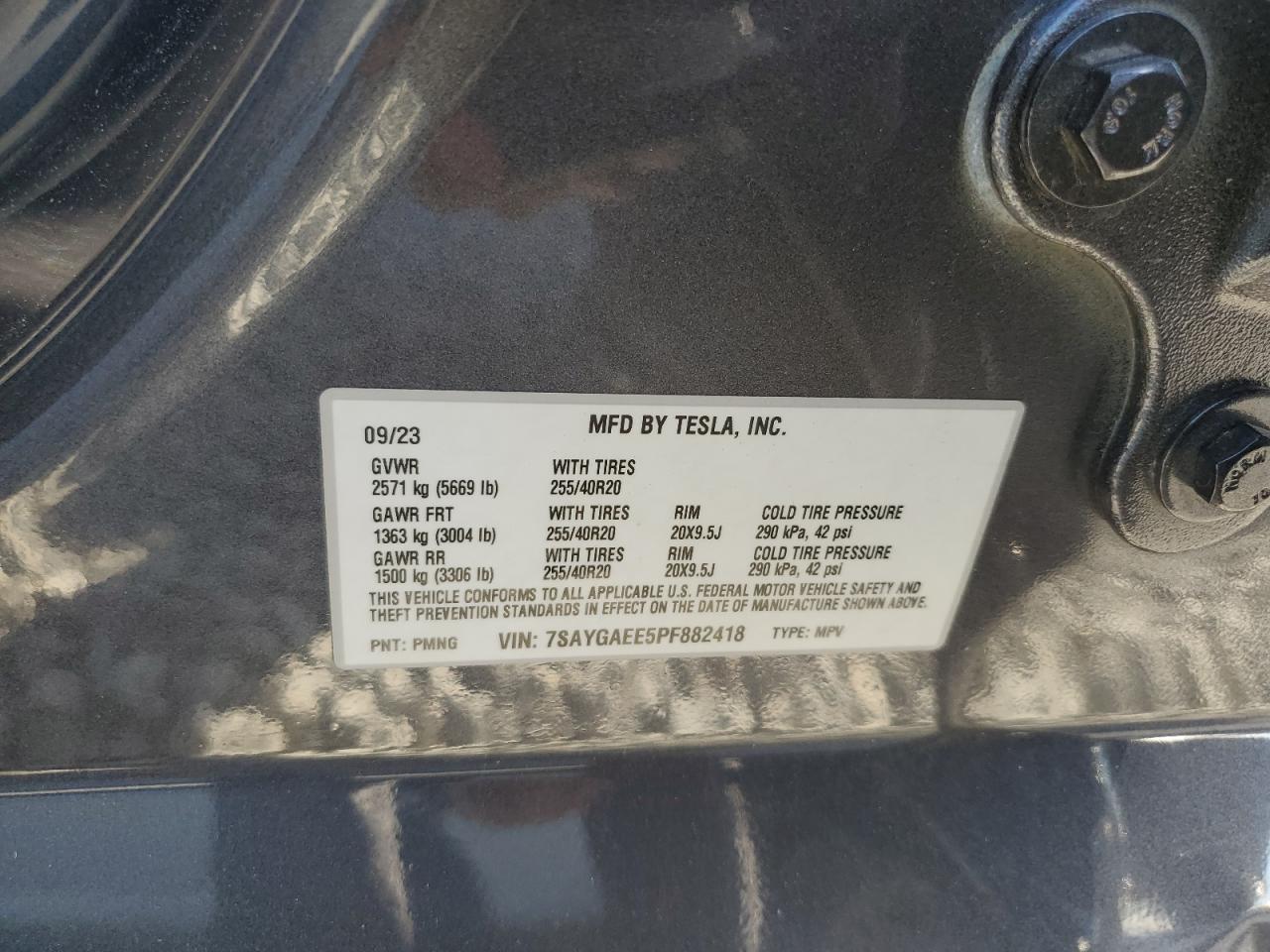 2023 TESLA MODEL Y  VIN:7SAYGAEE5PF882418
