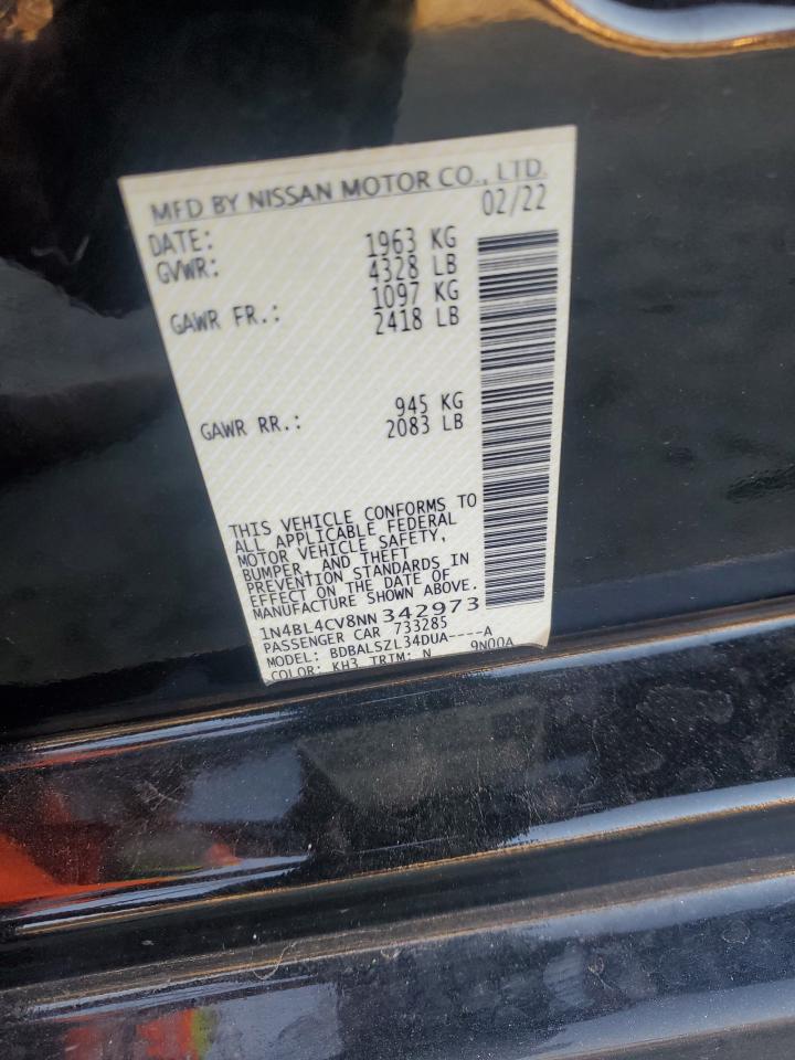 2022 NISSAN ALTIMA SR VIN:1N4BL4CV8NN342973