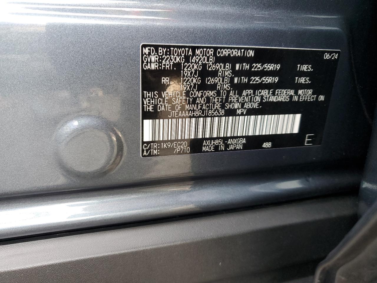 2024 TOYOTA VENZA LE VIN:JTEAAAAH8RJ185638