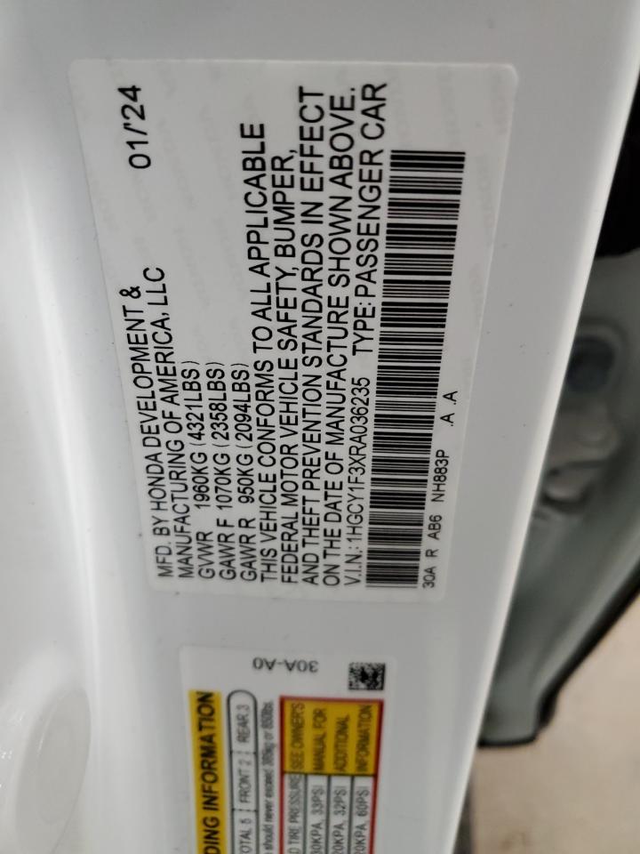 2024 HONDA ACCORD EX VIN:1HGCY1F3XRA036235