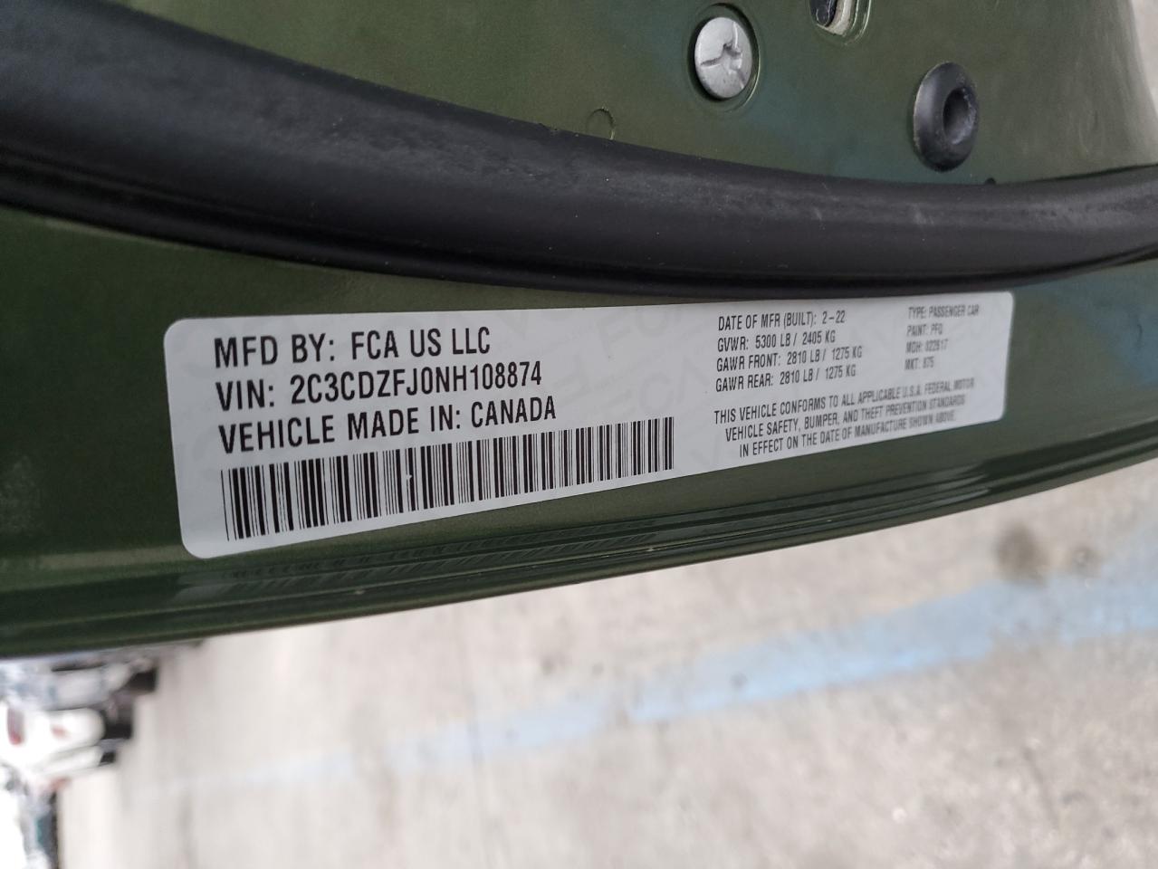 2022 DODGE CHALLENGER R/T SCAT PACK VIN:2C3CDZFJ0NH108874