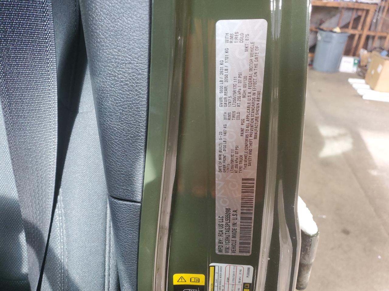 2023 JEEP GLADIATOR SPORT VIN:1C6HJTAG3PL555098