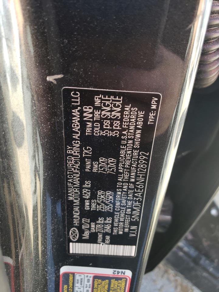 2022 HYUNDAI TUCSON SEL VIN:5NMJF3AE6NH128992