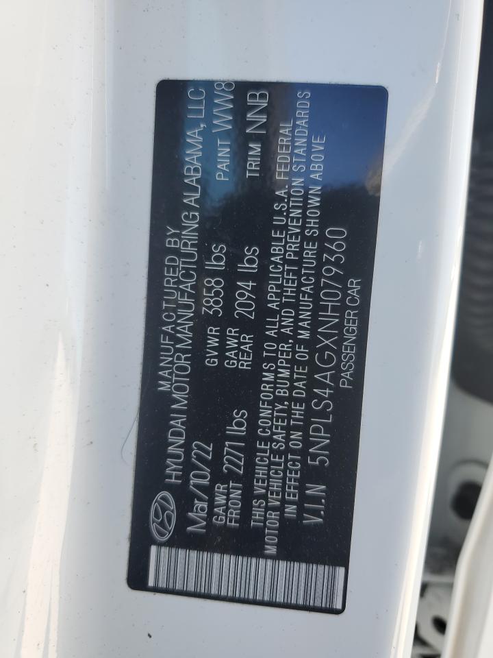 2022 HYUNDAI ELANTRA SEL VIN:5NPLS4AGXNH079360