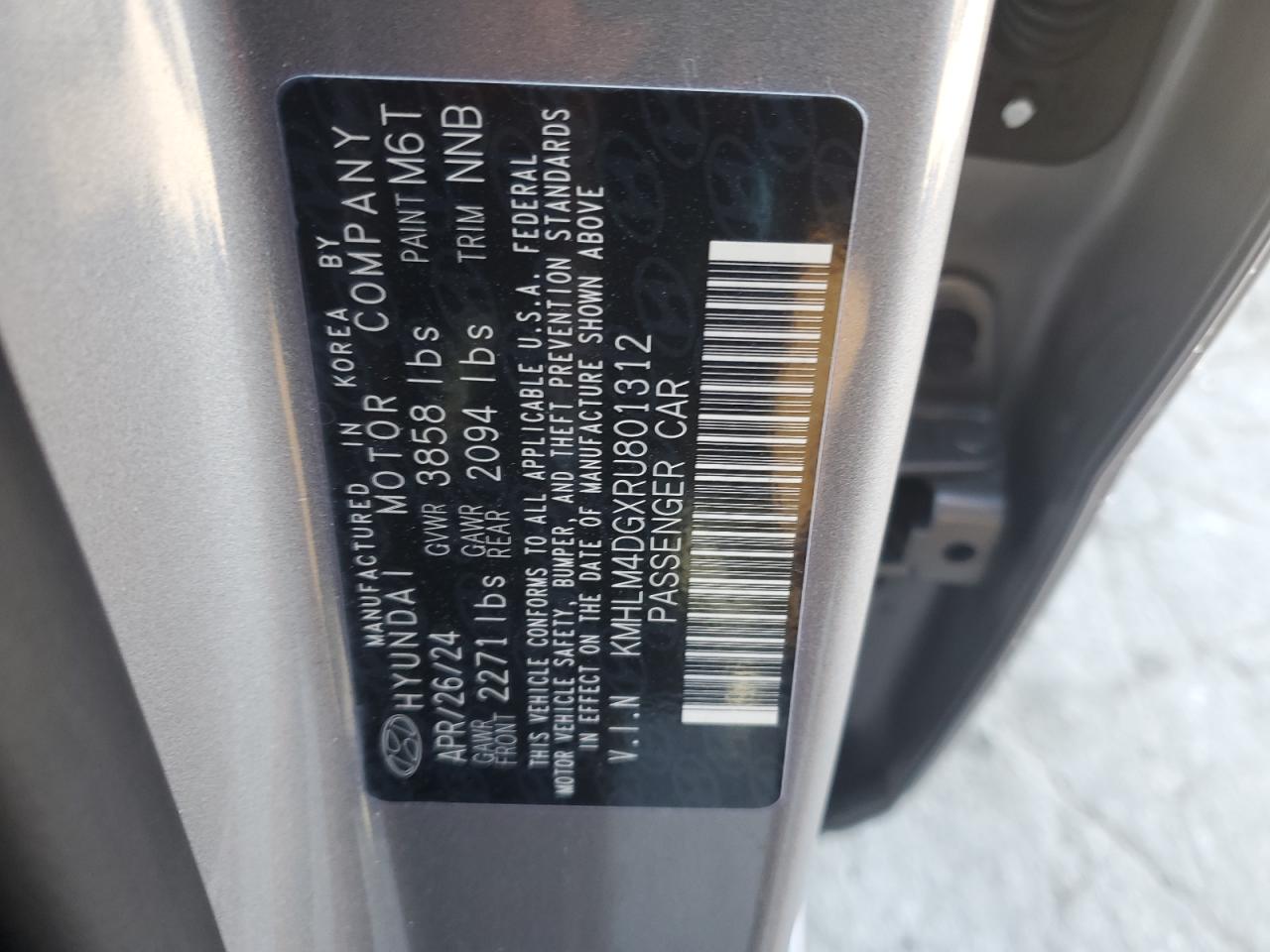 2024 HYUNDAI ELANTRA SEL VIN:KMHLM4DGXRU801312