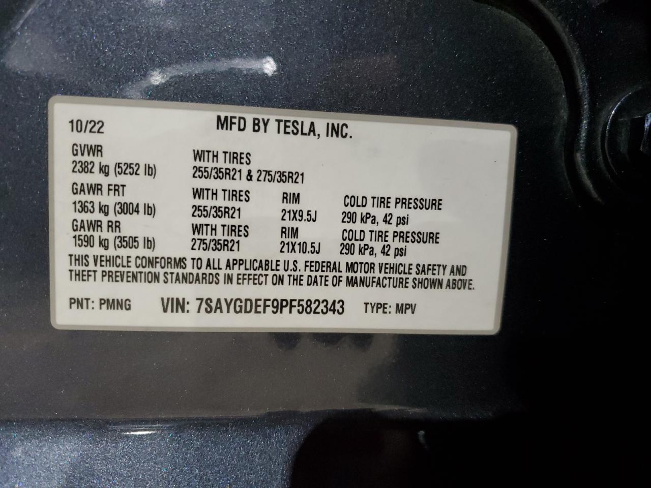 2023 TESLA MODEL Y  VIN:7SAYGDEF9PF582343