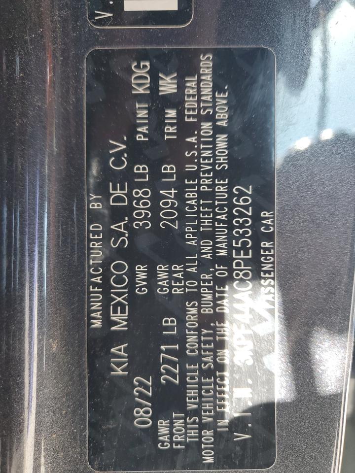 2023 KIA FORTE GT VIN:3KPF44AC8PE533262
