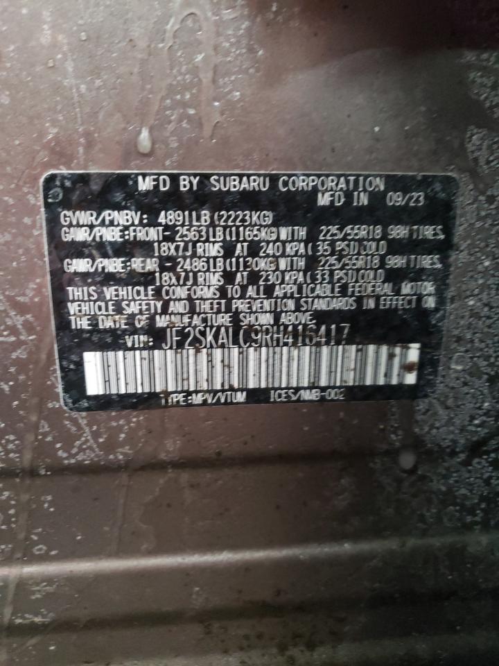2024 SUBARU FORESTER LIMITED VIN:JF2SKALC9RH416417