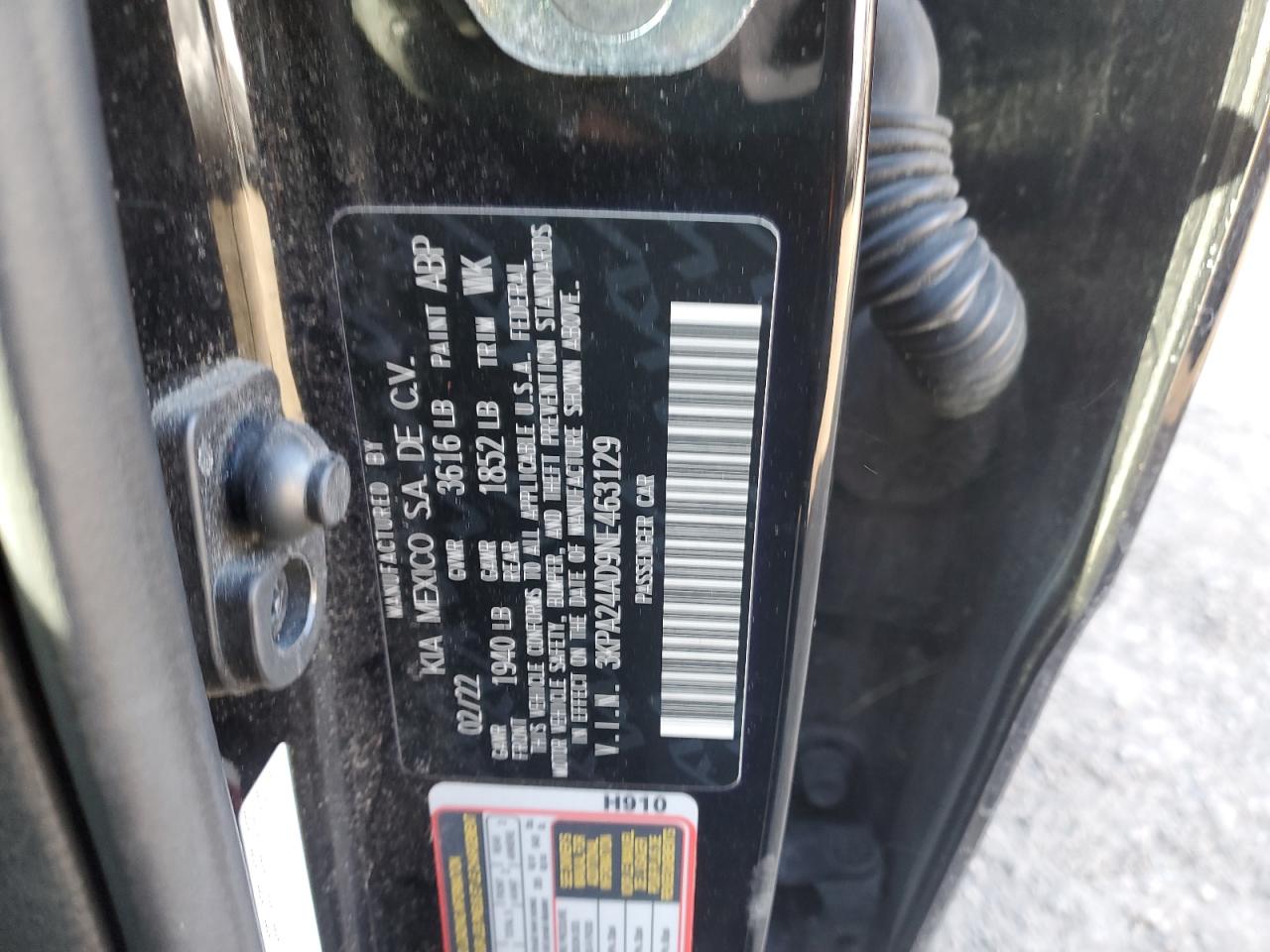 2022 KIA RIO LX VIN:3KPA24AD9NE463129