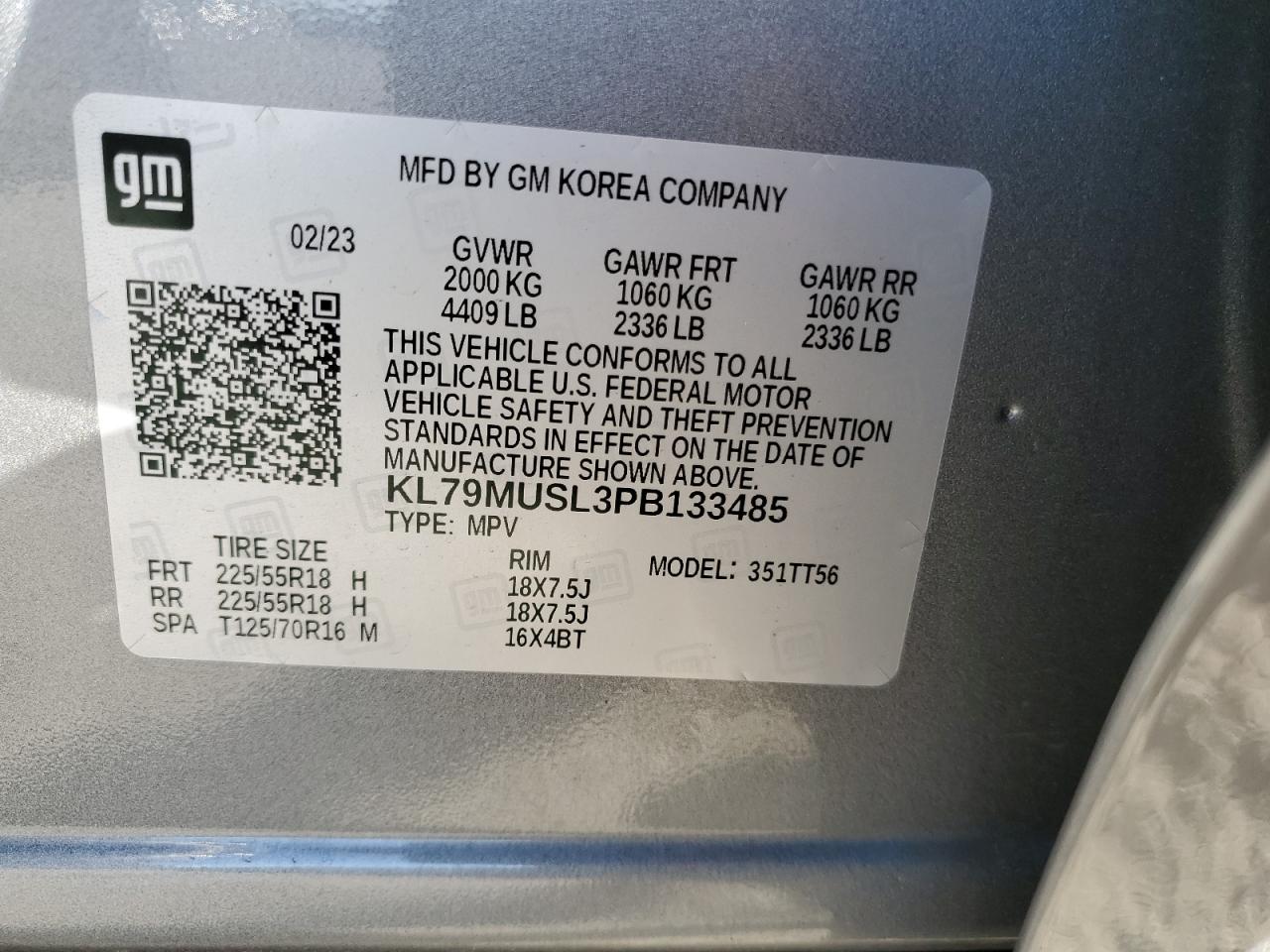 2023 CHEVROLET TRAILBLAZER RS VIN:KL79MUSL3PB133485