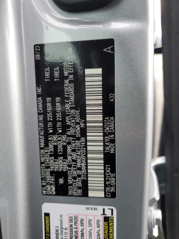 2023 LEXUS RX 350 BASE VIN:2T2BAMBAXPC021498