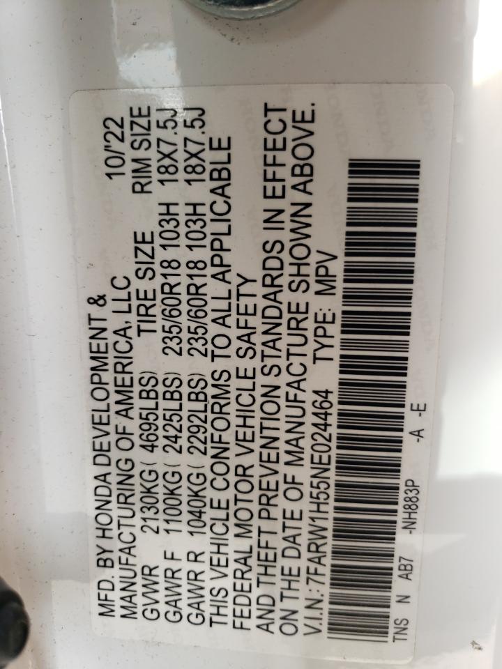 2022 HONDA CR-V EX VIN:7FARW1H55NE024464