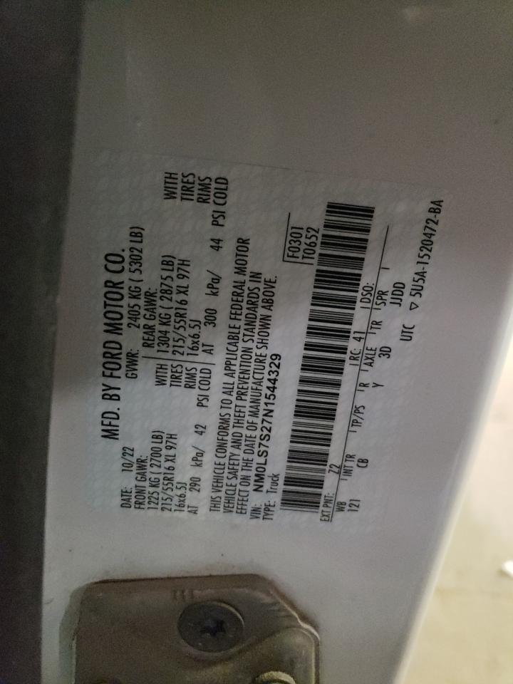 2022 FORD TRANSIT CONNECT XL VIN:NM0LS7S27N1544329