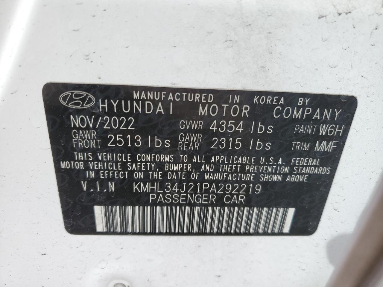 2023 HYUNDAI SONATA LIMITED VIN:KMHL34J21PA292219