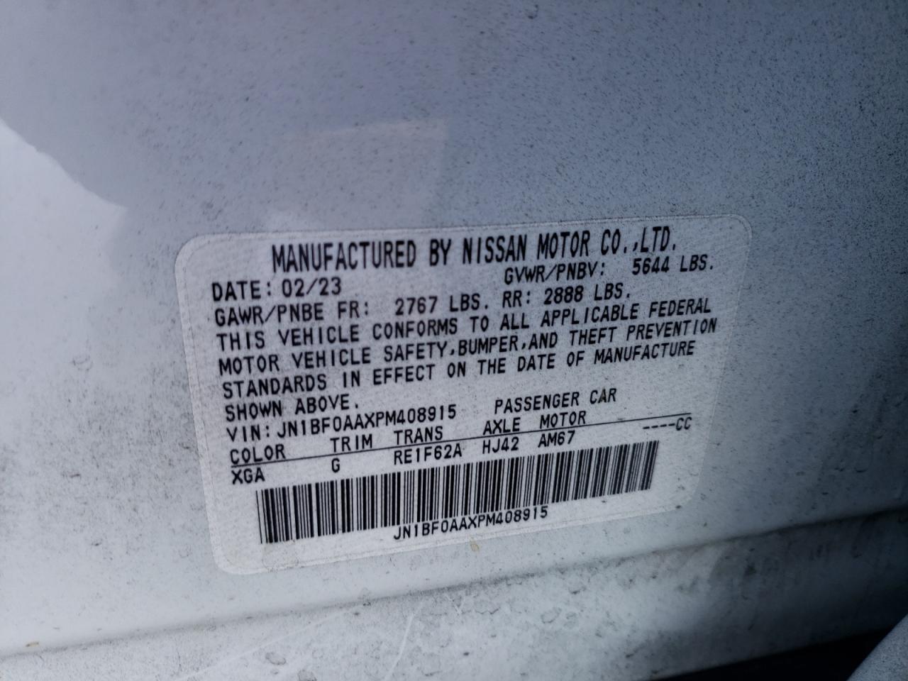 2023 NISSAN ARIYA VENTURE+ VIN:JN1BF0AAXPM408915