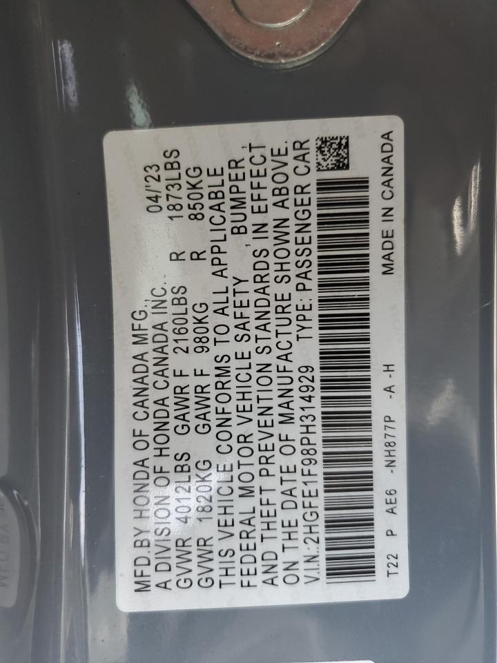 2023 HONDA CIVIC TOURING VIN:2HGFE1F98PH314929