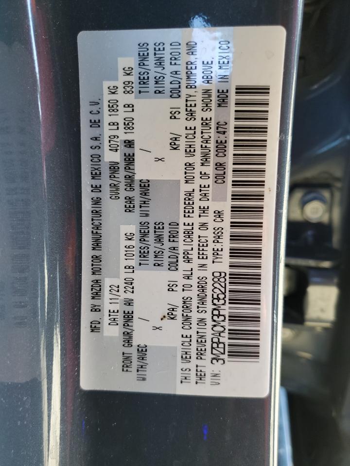 2023 MAZDA 3 PREFERRED VIN:3MZBPACM3PM352289