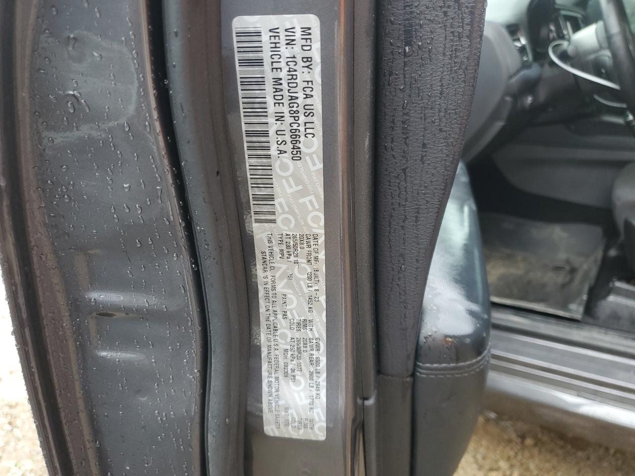 2023 DODGE DURANGO SXT VIN:1C4RDJAG8PC666450