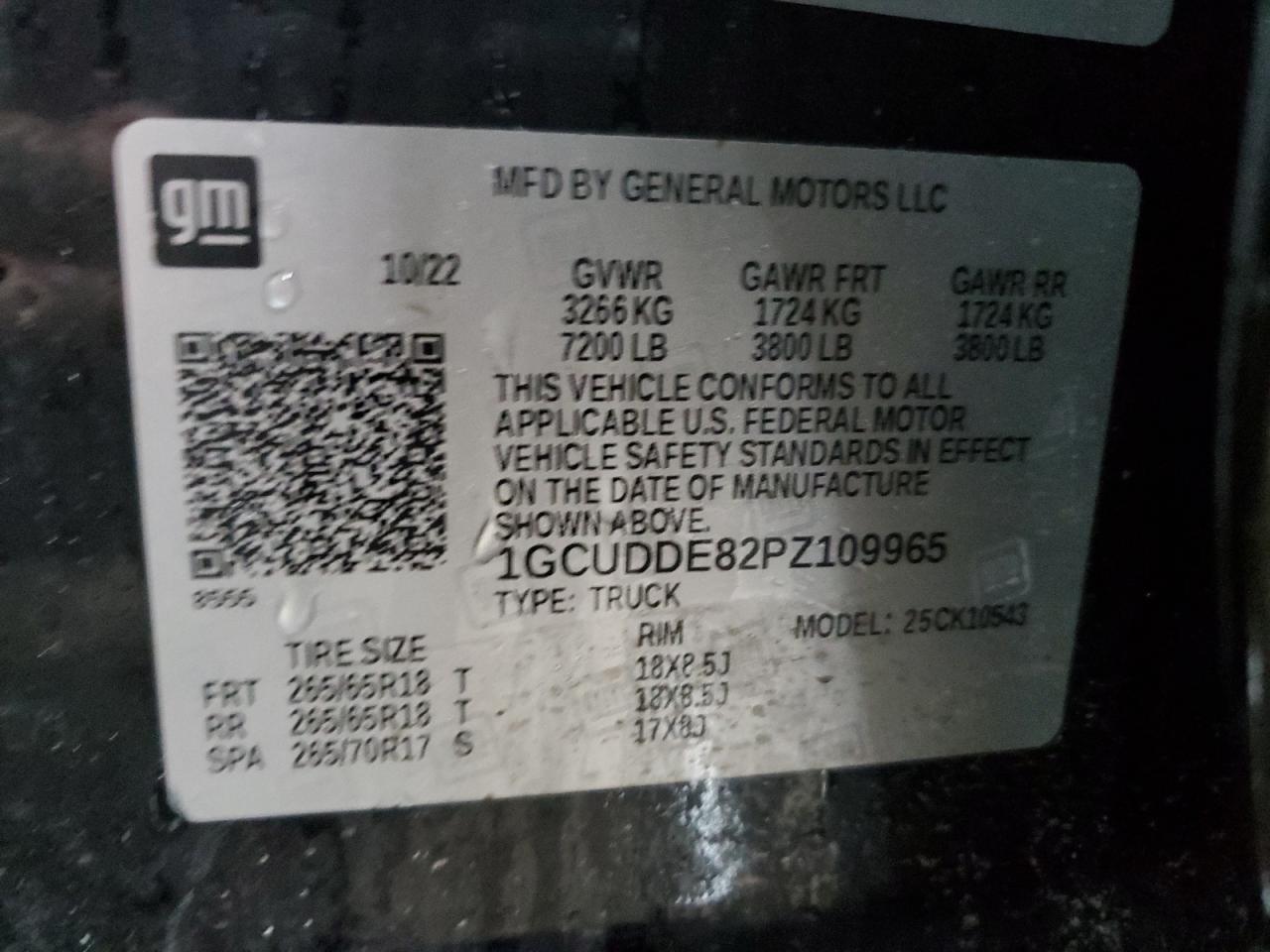 2023 CHEVROLET SILVERADO K1500 LT VIN:1GCUDDE82PZ109965