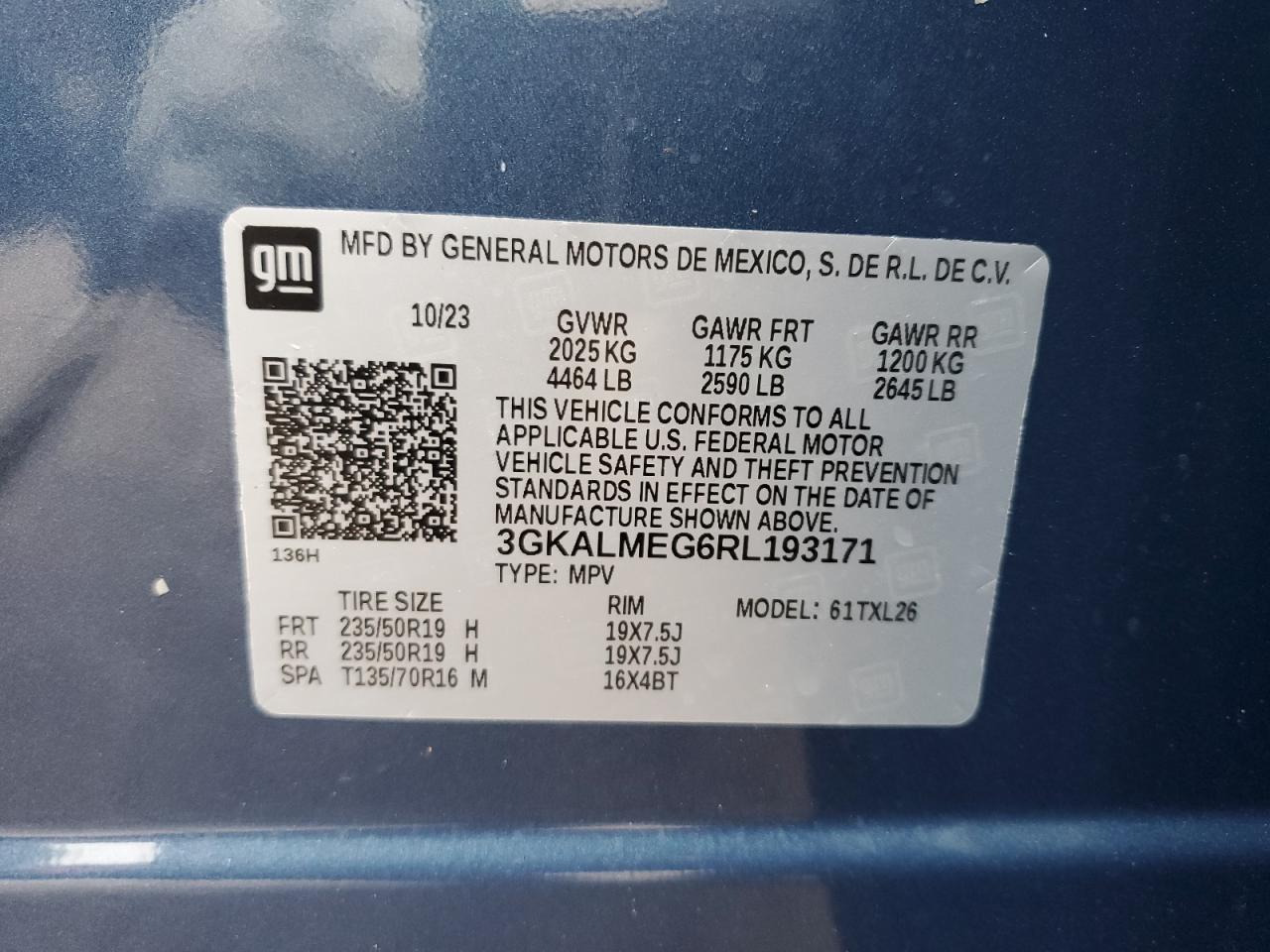 2024 GMC TERRAIN SLE VIN:3GKALMEG6RL193171