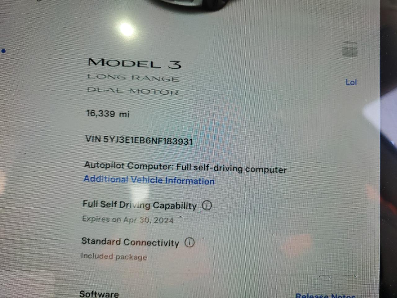 2022 TESLA MODEL 3  VIN:5YJ3E1EB6NF183931