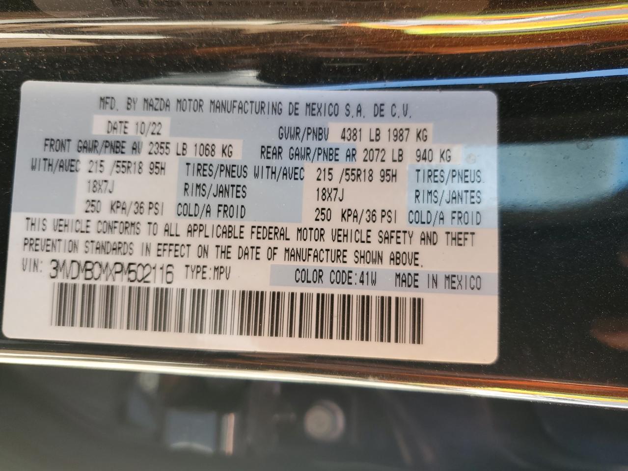 2023 MAZDA CX-30 PREFERRED VIN:3MVDMBCMXPM502116