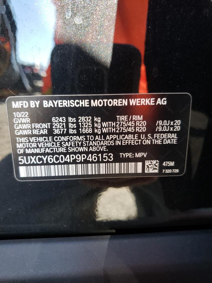 2023 BMW X6 XDRIVE40I VIN:5UXCY6C04P9P46153