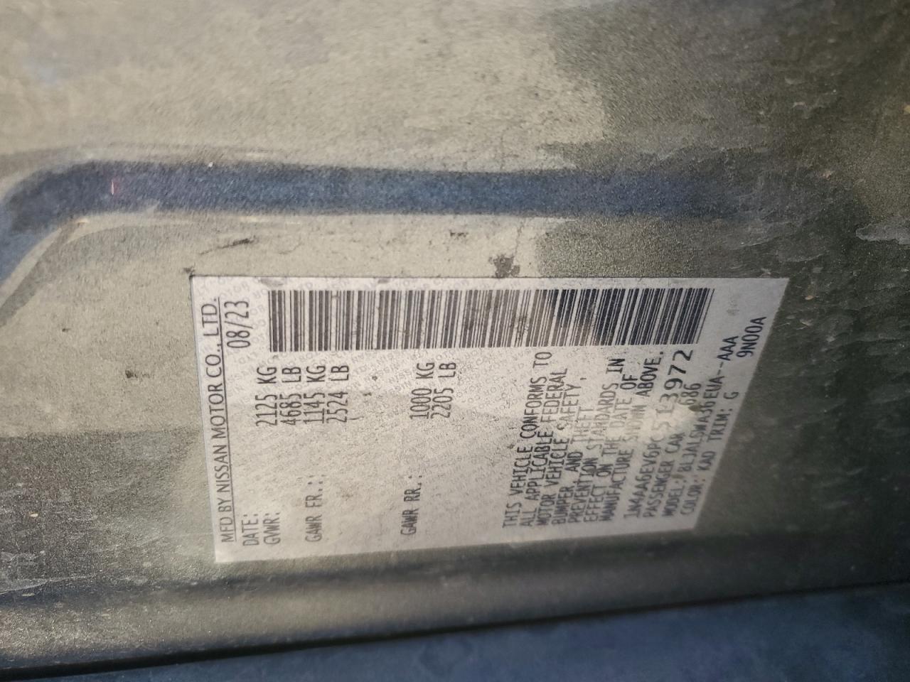 2023 NISSAN MAXIMA SR VIN:1N4AA6EV6PC513972