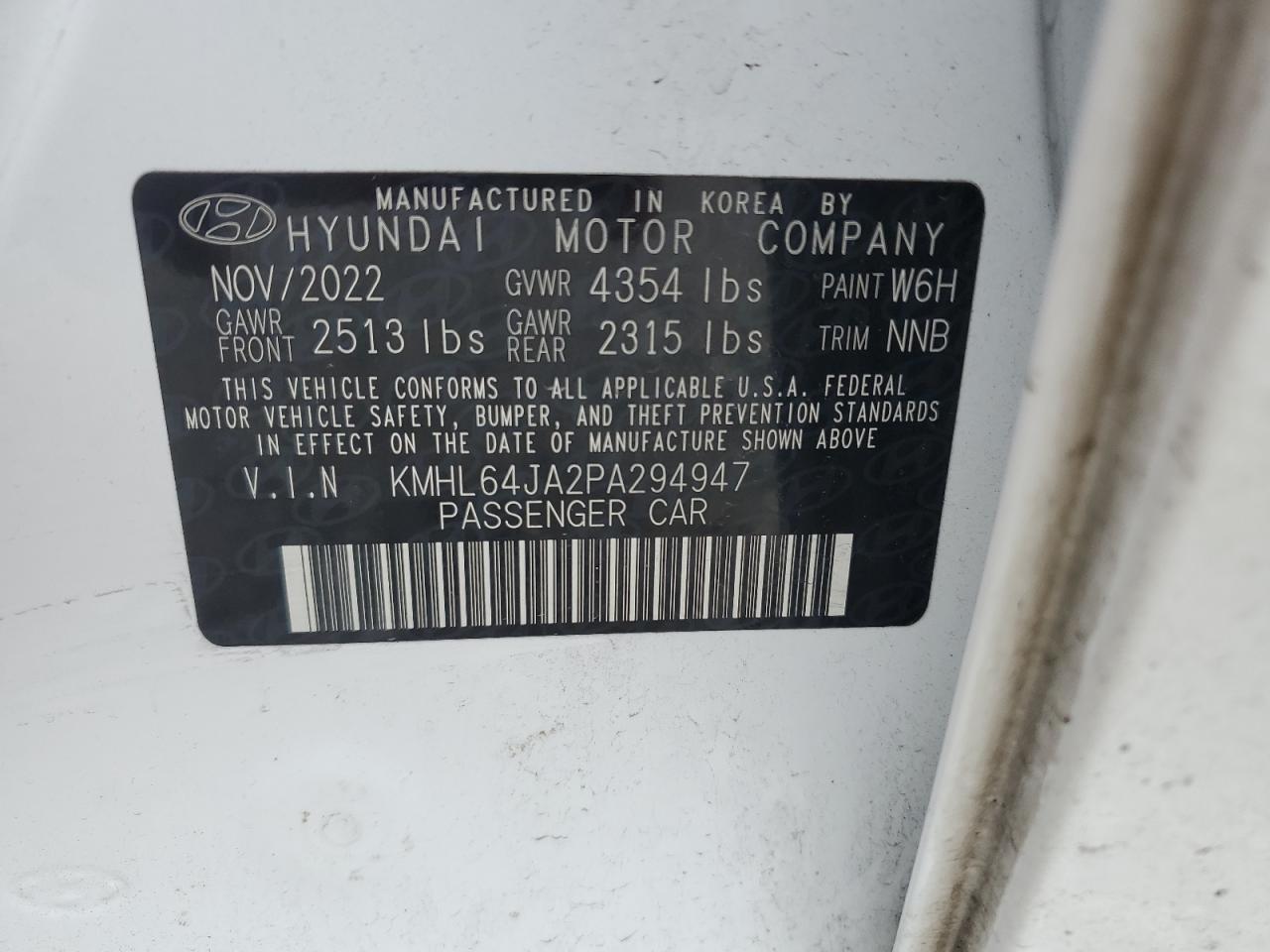 2023 HYUNDAI SONATA SEL VIN:KMHL64JA2PA294947
