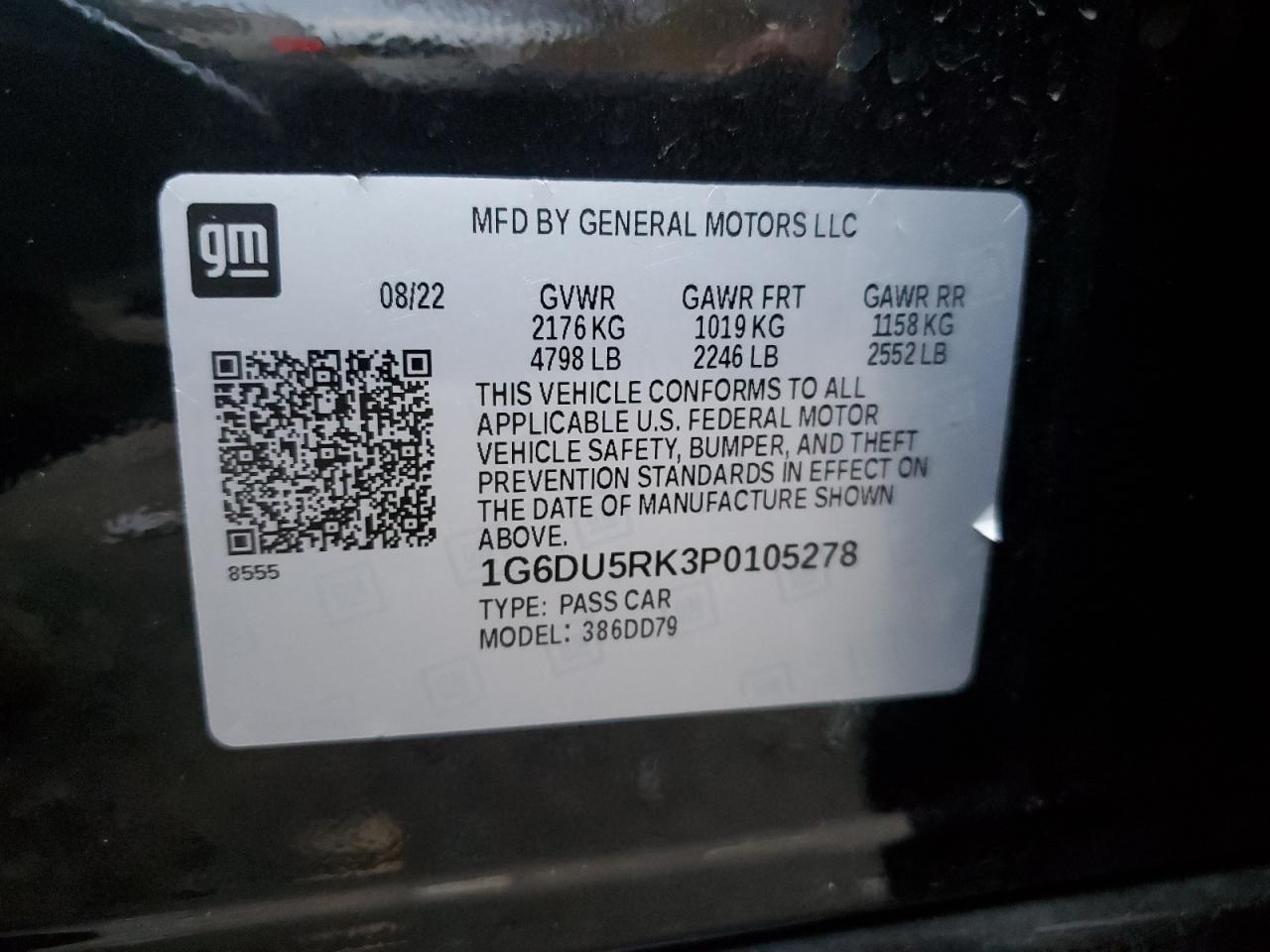 2023 CADILLAC CT5 SPORT VIN:1G6DU5RK3P0105278
